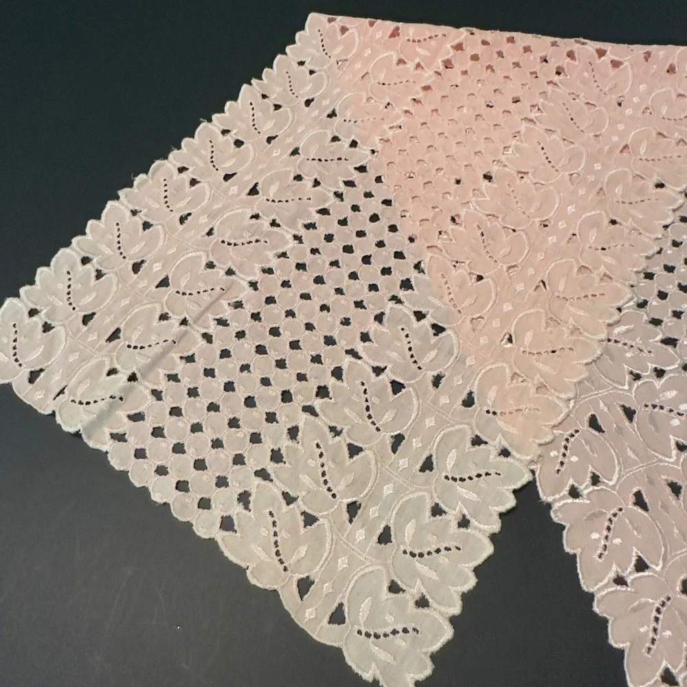 Vintage Pink Peach Eyelet Lace Floral Embroidered Table Runner Dresser Scarf
